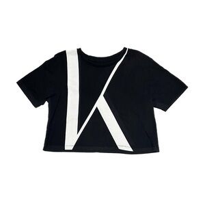 Kith Boxy Crop Tee Abstract Font Letterpress Graphic Black + White Basic T-Shirt